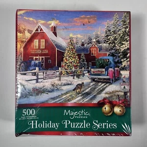 New Springbok 500 Piece Jigsaw Puzzle "Red Barn Tree Farm" Christmas - Picture 1 of 3