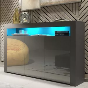 Sideboard TV 155cm I Stand Cupboard Cabinet I Grey High Gloss Doors I Free LED - Picture 1 of 10
