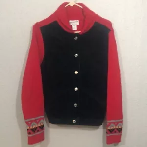 Pendleton Aztec Red Lambs Wool Knit & Black Suede Snap Front Jacket size M - Picture 1 of 8