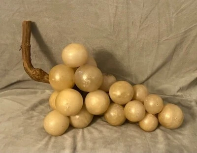 Vintage MCM Italian Alabaster Grape Cluster with Wood Stem 12 Inch Retro - Image 1 of 4