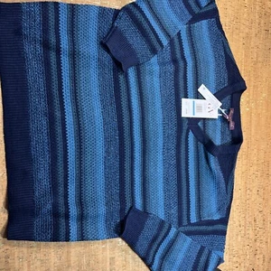 Gloria Vanderbilt V-neck Striped Blue Sweater Size XL Extra Large NWT - Picture 1 of 6