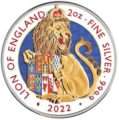 Silver Coin – 2022, LION OF ENGLAND Royal Tudor Beasts in Color, 2 Oz Silver - Bild 1 von 4
