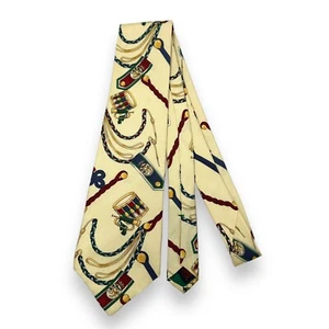 Vintage Tommy Hilfiger Italian Silk Yellow Crest Drum Military Inspired Neck Tie - Picture 1 of 6