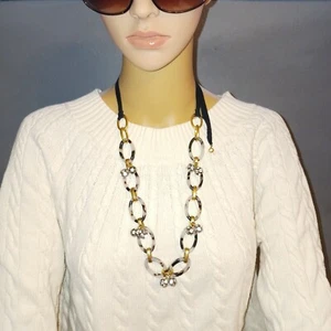 Collana dichiarazione cravatta nastro J.Crew lucite tartaruga conchiglia link usata - Foto 1 di 9