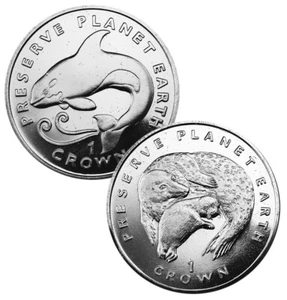 ISLE OF MAN 1 Crown 1994/96 BU 'Preserve Planet - Orca Whale & Seals' (2 coins) - Picture 1 of 5