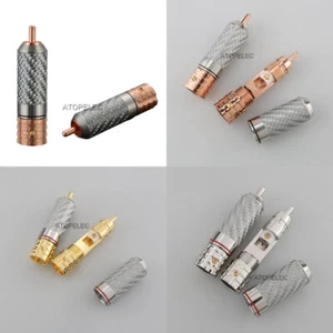 1 pair VIBORG Carbon Fiber Gold/Rhodium Plated Pure Copper RCA Male Plug VR108 - Picture 1 of 4