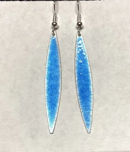 Vintage Blue enamel on Silver long Dangle Pierced Earrings- 2" long - Picture 1 of 4