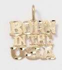 14k Yellow Gold Diamond Cut Born In The USA Charm Necklace Pendant