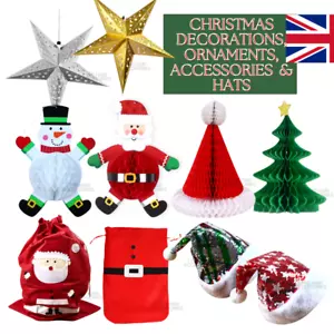 Christmas Xmas Decorations Festive Paper Tree Hat Snowman Elf Holo Shine Stars - Picture 1 of 23