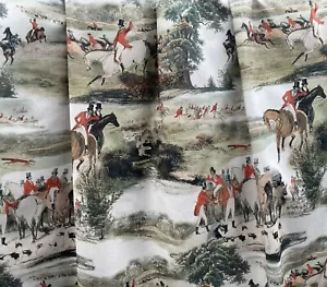 Hunting Greyhound Printed Cotton Fabric Horses Dog Fox Landscape Forest Pointer  - Picture 1 of 11