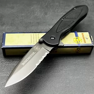 Winchester TiNi Coated 440 Blade Black Alumium Handle EDC Folding Pocket Knife - Picture 1 of 9