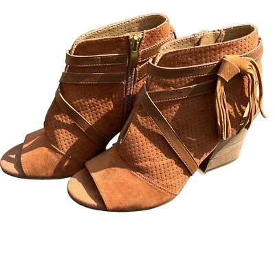 Botín FRANCO SARTO Peep Toe Gamuza Fina2 Coñac Talla 7.5 Usado en Excelente Condición Foto 1 de 4