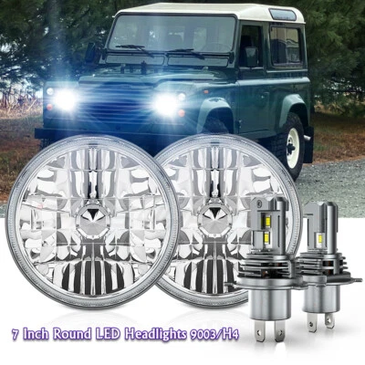 FIT Land Rover Defender 90 110 Pair 7" inch Round LED Headlights Hi/Lo Beam - Image 1 of 4