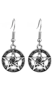 Pentagram dangle earrings with black stones wiccan gothic style  - Picture 1 of 6