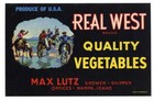 REAL WEST, Nampa Idaho Vegetable Crate Label, Cowboy  ***AN ORIGINAL LABEL***