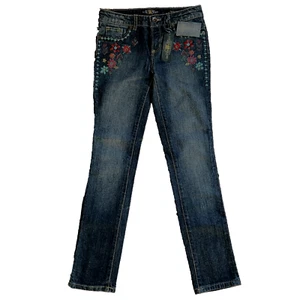 Lucky Brand Girls Classic Cate Skinny Embroidered Blue Denim Jeans Pants Size 12 - Picture 1 of 13
