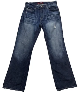 Express Men’s Kingston Bootcut Jeans 36x34 Classic Fit Dark Wash Distressed - Picture 1 of 16