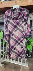 Womens Shift Dress Cowl Neck Faux Wrap Long Sleeve Sz S Multicolor Plaid 5784 - Picture 1 of 10