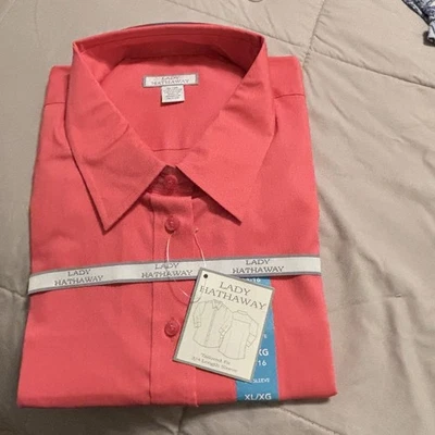 NUEVO CON ETIQUETAS Camisa de Vestir Dama Hathaway Manga 3/4 Ajuste A Medida Botón Rosa XL Foto 1 de 4