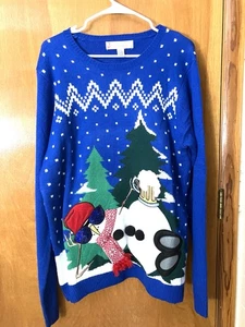 Jolly Sweaters Men’s L Snowman Ugly Christmas Sweater Acrylic Crew Neck Blue - Picture 1 of 7