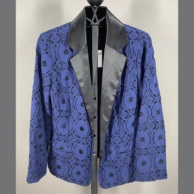 NEW Chicos Blazer Jacket Womens Small black blue floral lace - Image 1 of 4