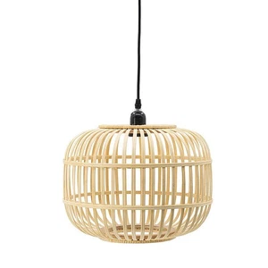 Mid-Century Modern Style Drum Shaped Bamboo Wooden Pendant Lamp - Picture 1 of 3
