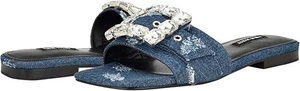 Nine West Matter7 flache Damen-Sandale ─ marineblau Denim ─ Größe 6 M ─ neu im Karton - Bild 1 von 5