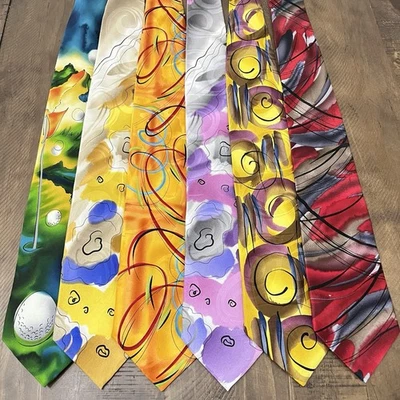 Lote de 6 corbatas de seda J. Garcia acuarela multicolor arte abstracto para usar Foto 1 de 4