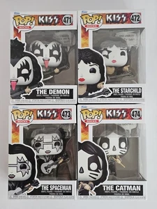 KISS Set Completo Demon 471 Star Child 472 Spaceman 473 Catman 474 Funko Pop con Prote - Foto 1 di 13