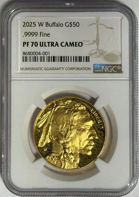 Etiqueta estándar Ultra camafeo American Buffalo Proof 2025 W 1 OZ $50 oro prueba NGC PF70 Foto 1 de 3