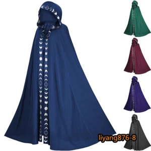 Mittelalterlicher Mond Stickmantel Kapuze Gothic Zauberer Cosplay Halloween Umhang Robe - Bild 1 von 13