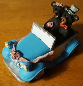 Estatuilla de boda de oso negro recién casado coche novia novio rústica decoración de cabaña regalo - Imagen 1 de 9