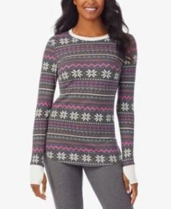 LOOK! CUDDL DUDS Gray Snowflake L Stretch Thermal Long Sleeve Crew Neck Top - Picture 1 of 1