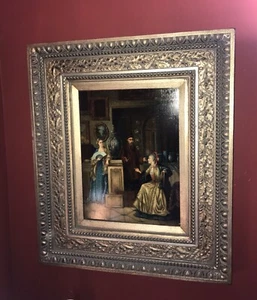 Oil Painting On Wood, Signed ITALIAN COURT LADIES CHINESE MAN, Framed 22 X 26 - Picture 1 of 12