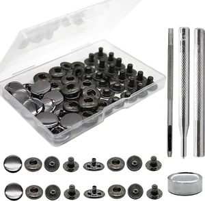 12 Sets Leather Snap Fasteners Kit, 15Mm Metal Snap Buttons with 4 Install Tools - Picture 1 of 12