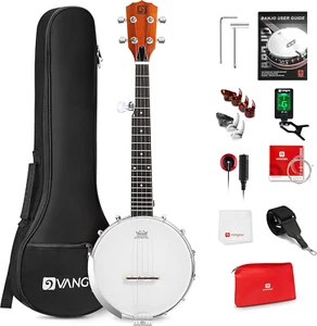 5 String Banjo 26 Inch, MINI Travel Banjo Beginner Kit with Remo Head, Open Back - Picture 1 of 12