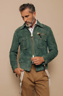 Premium Men's Green Suede Trucker Leather Jacket. 100% Real Sheepskin Leather.