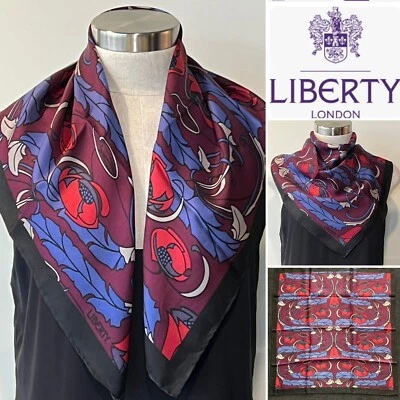 Bufanda floral Liberty London sarga de seda ciruela/negro/púrpura 66 x 66 cm dobladillos enrollables Foto 1 de 4