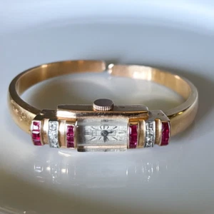 Baume & Mercier 18K Gold Ladies Watch | Antique Ruby Diamond Bracelet Jewelry - Picture 1 of 7
