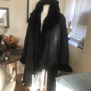 Fendi Vera Pellle Black A Shape SheepskinShearling Oversized Coat L/XL - Picture 1 of 12