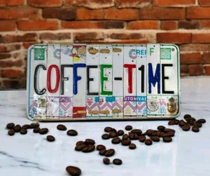 OOAK Coffee Time Mexican Strip Cut Letter Art License Plate Sign 12"L Gift EUC - Picture 1 of 7