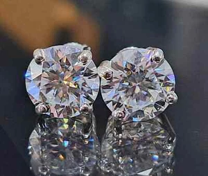 *CERTIFIED* 1.50 CTW WHITE ROUND CUT HPHT DIAMOND SCREWBACK STUD EARRINGS - Picture 1 of 12