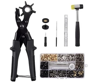 NIB Leather Hole Punch Set - Revolving Punch Plier Tool Kit + 150 Fastener Pcs - Picture 1 of 4