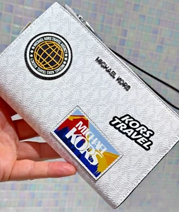 Michael Kors Jet Set Travel Agency LG Double Zip Wristlet Wallet MK Optic White - Picture 1 of 15