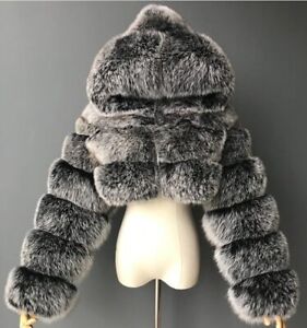 Faux Fur Coats Jackets Women Fluffy Top Hooded Straight Short Winter Streetwear