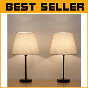 Versatile 2-Pack Bedside Lamps with Fabric Shade - Ideal for Bedrooms & Offices - Picture 1 of 10