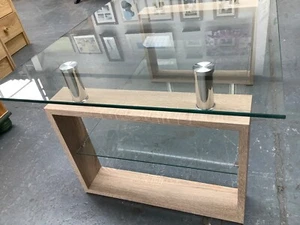 Milan Coffee Table , Oak effect with clear glass table top & clear under shelf - Picture 1 of 14