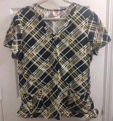 White Cross Black Yellow White Women's Scrub Top Size XL  - Image 1 of 3