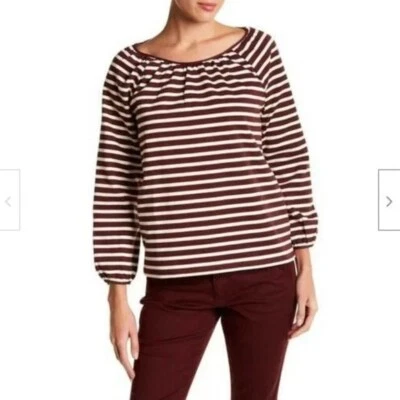 Blusa J Crew a Rayas para Mujer XS Granate Blanco Manga Globo Raglán Atar Atrás Top Foto 1 de 4