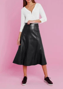Falda de cuero Heine imitación negra midi expuesta talla 38 40 42 - Imagen 1 de 5
